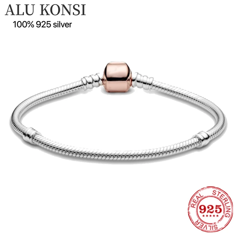 

Hot Sale fit Original pan Bracelet for Women Real 100% 925 Sterling Silver Snake Chain Bangle Charms DIY high quality Jewelry