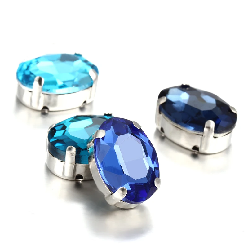 Pretty Fancy Blue Oval K9 Glass Rhinestones Vogue Strass Crystal With Copper Claws For Sew On Clothing Crafts Bags Dress | Дом и сад