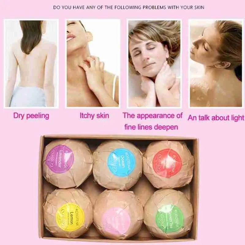 

6pcs Romantic Fragrance Bubble Bath Explosive Salt Natural Whitening Moisturizing Spa Bubble Ball Body Gift Salt Ball Set B T3N3