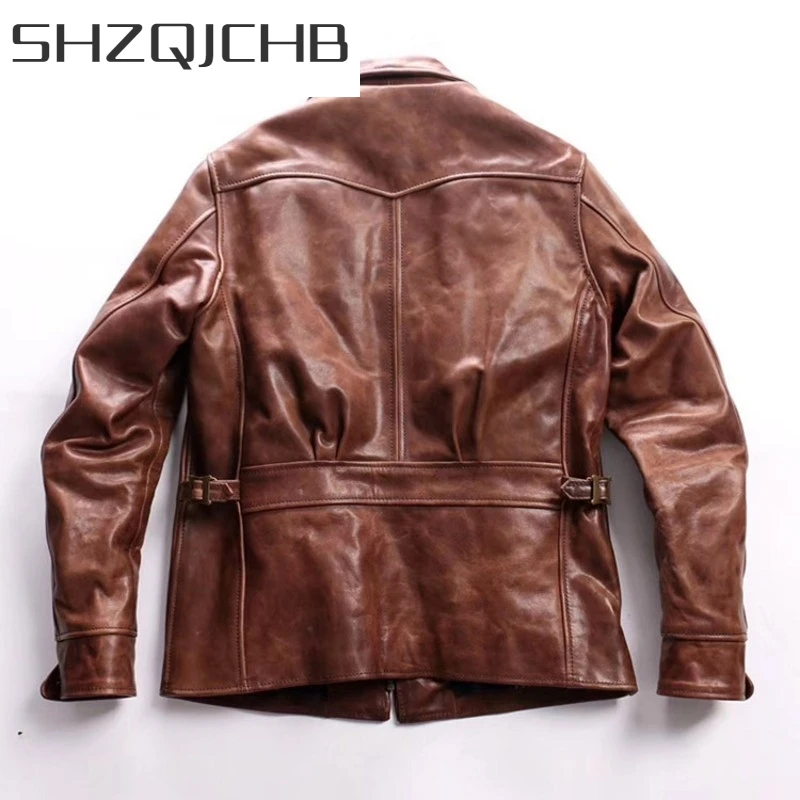 

JCHB 2021 New Mens Tops Horsehide Casual Biker Jacket Japanese Vintage Slim Fit Genuine Leather Coat Fashion Zipper Bomber Jack