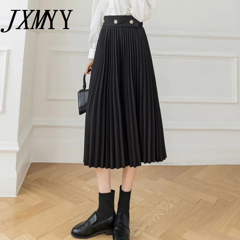 

Осенне-зимняя легкая плиссированная облегающая юбка-трапеция средней длины JXMYY с боковой молнией в стиле ретро