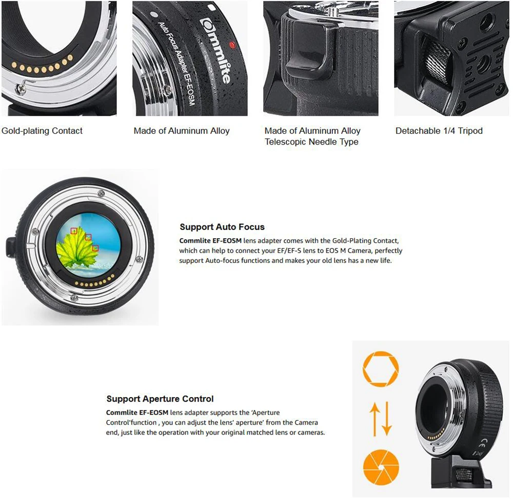 Commlite EF-EOS M Адаптер для крепления объектива с автофокусом для объектива Canon EF/EF-S для беззеркальной камеры Canon EOS M M2 M3 M5 M6 M10 M50 M100