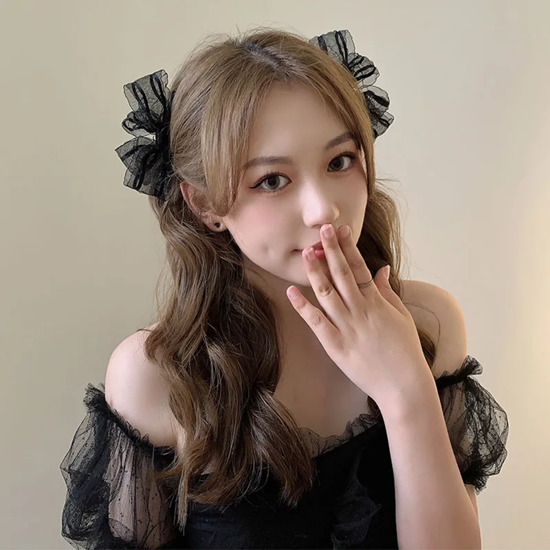 

Lystrfac 2Pcs/Lot Girls Cute Lace Bow Hairpin Side Clips Black Beige Hairgrips Headdress Women Party Festival Hair Accessories