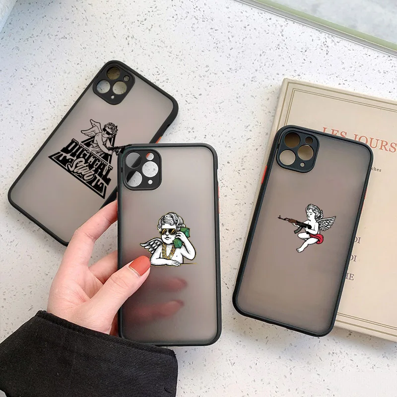 

Angel Camera Protection Lid Phone Cases for iphone 12 13 mini 11 pro max X XR XS max 6s 7 8 Plus SE 2 Matte Hard Shockproof Cove