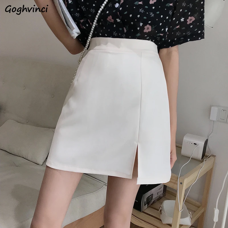 Мини-юбка женская с Боковым Разрезом однотонная простая пикантная облегающая