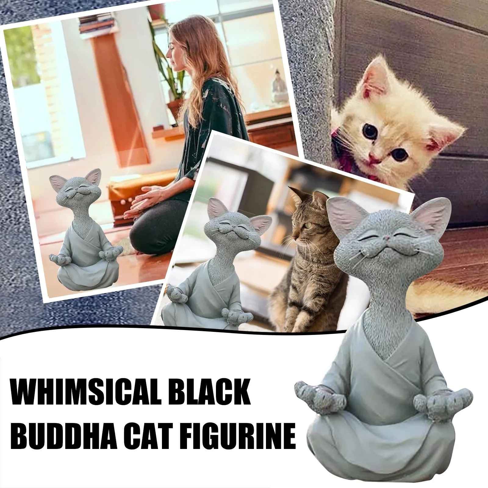 Home Decor Whimsical Black Buddha Cat Figurine Meditation Yoga Collectible Happy Figure Toys Animal Model | Дом и сад