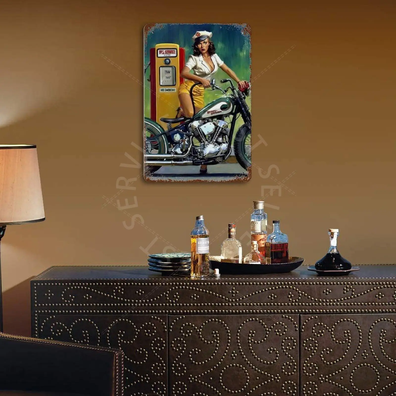 

Motorcycle Sexy Pinup Girl Vintage Metal Plaque Sign Bar Home Wall Decor Signs Retro Metal Poster Tin Sign Man Cave pub