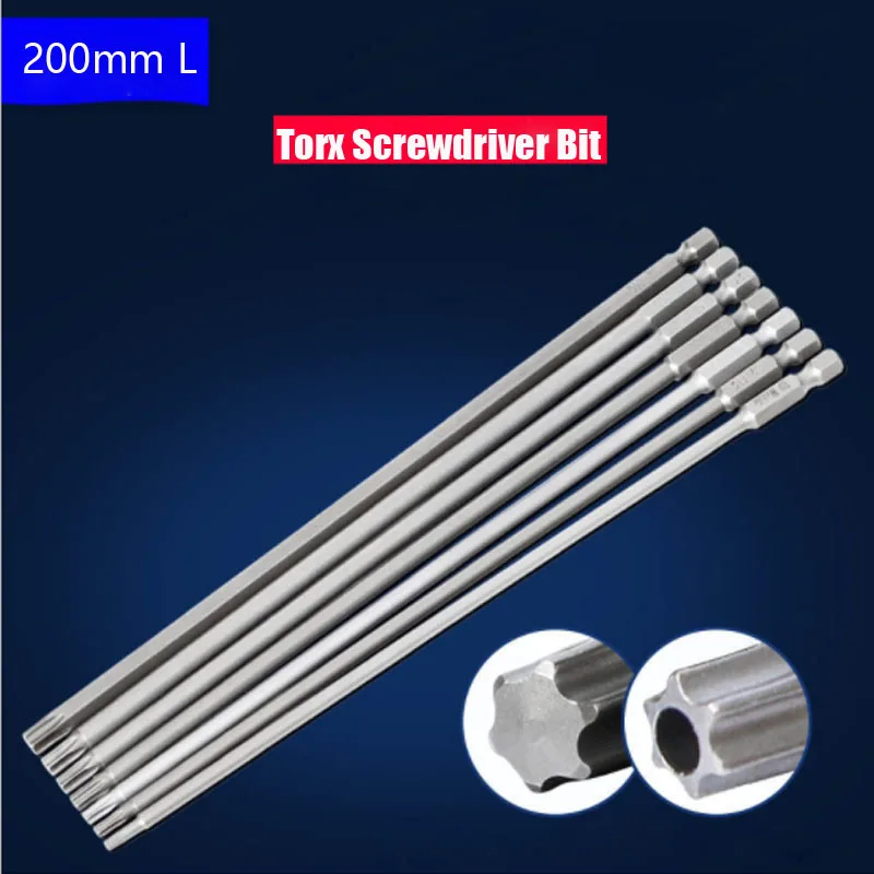 

1Pcs 200mm Length Magnetic Torx Screwdriver Bit Set 1/4" Hex Shank S2 Alloy Electric Screw Driver Bits For Power Tool