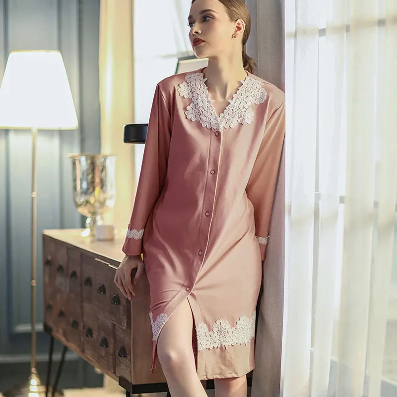 

Plus Size Robes for Women Lingerie Long Sleeve Kimono Robe Lace Sleepwear Winter Nightdress Bathrobe Women Nighty Night Gown New