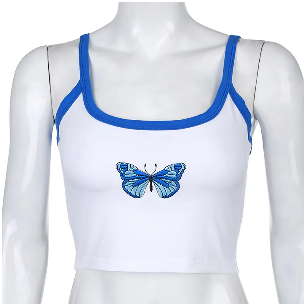 Женские футболки с вышивкой бабочки повседневные топы без рукавов принтом