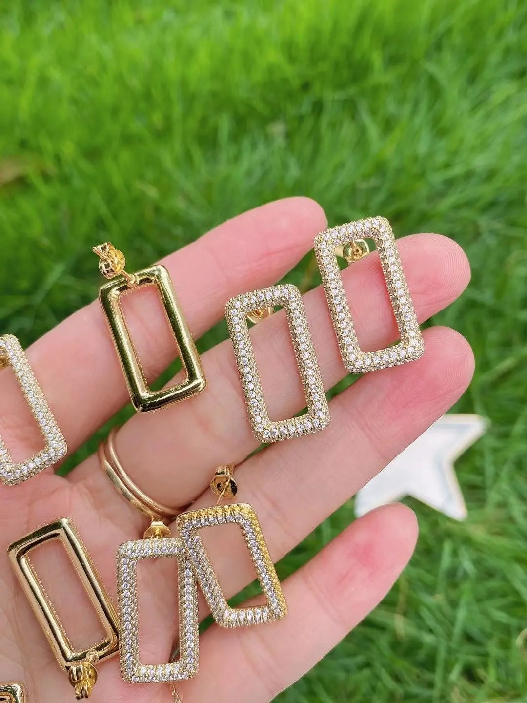 

3 Pairs, Fashion Full Crystal Stud Earrings For Women Simple Rectangle Gold Earrings Trendy Bijoux Femme Brinco Pendientes Mujer