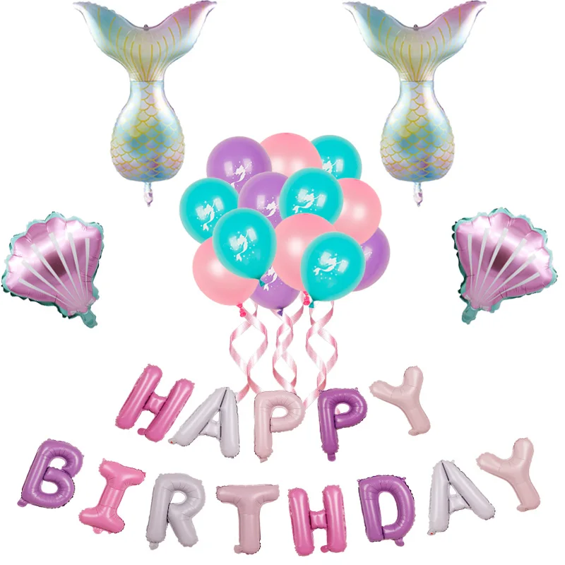 

1 set cute fishtail balloon happy birthday party decoration aluminum foil balloon theme balloon mermaid balloon packaging