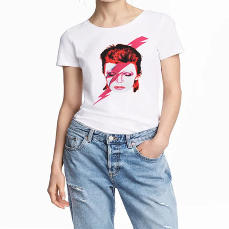 Женская футболка s хип хоп с белым принтом рок Боуи забавная летняя Женские