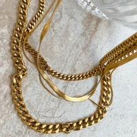 color ip plated stainless steel thick cuban link chain chunky necklace miami double layered snake chain choker neckalce