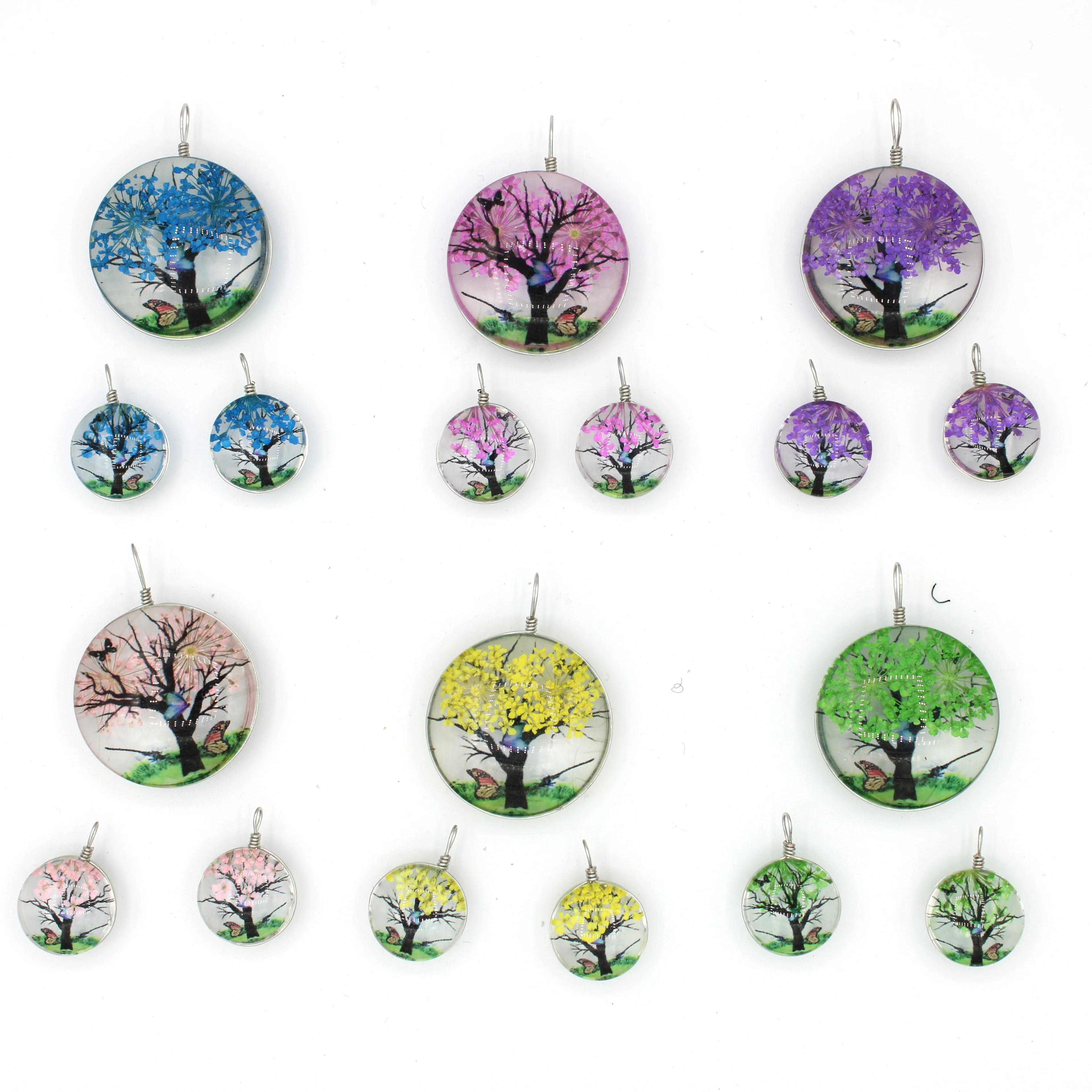 Круглый Стеклянный кулон натуральный цветок образец брелок ожерелье серьги