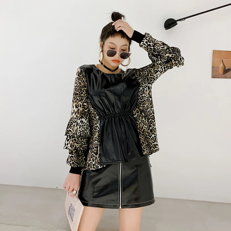 2019 Новые осенне-зимние шифоновые футболки из натуральной кожи овчины женские