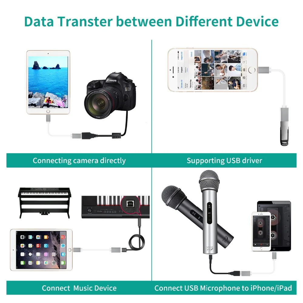 8Pin к USB адаптер мужчин и женщин OTG кабель для iPhone iPad iPod iOS 9 до 13 с микрофон-Клавиатура Аудио интерфейс устройства