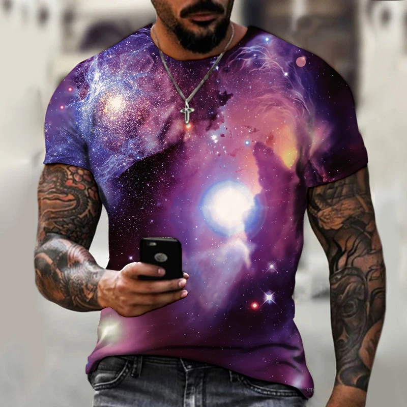 

Mysterious Galaxy 3D Printing Art Men's T-shirt Three-dimensional Shirt International 2022 Clothing Summer Sports Fitness Shirt