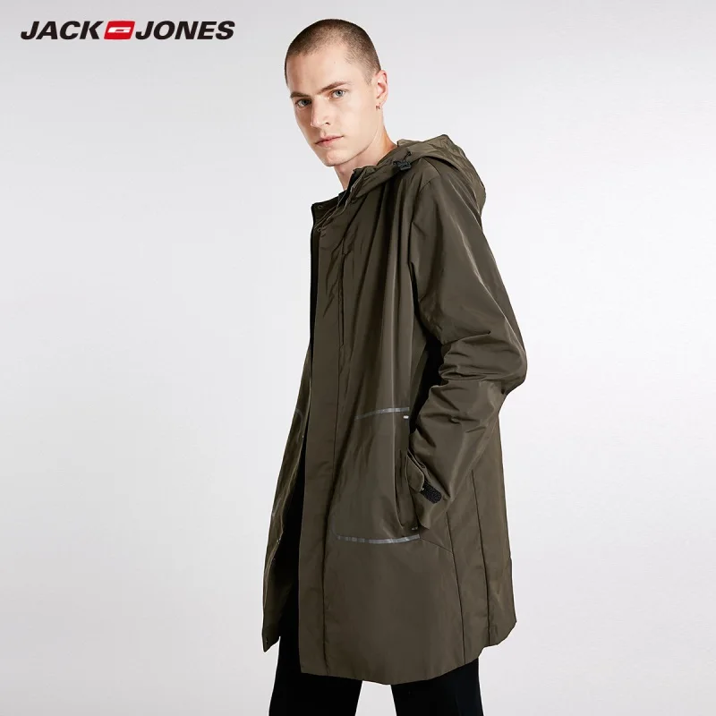 JackJones однотонная повседневная мужская куртка Тренч с капюшоном Длинная Куртка