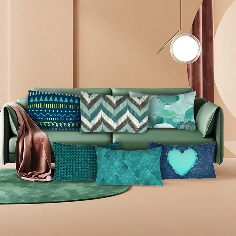 

Teal Blue Home Decoration Cushion Cover Waist Pillowcase Sofa Car Cushion Cover Decor Pillowcases