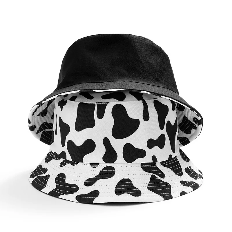 

Summer Women Cow Print Bucket Hat Outdoor Travel Sun Hat Sun Protection Fisherman Cap Fashion Shading Panama