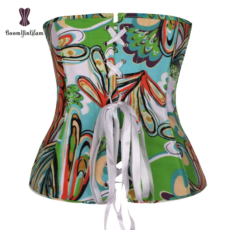 Купить два получил один бесплатно цветок печати корсет Overbust Корсеты спереди Busk