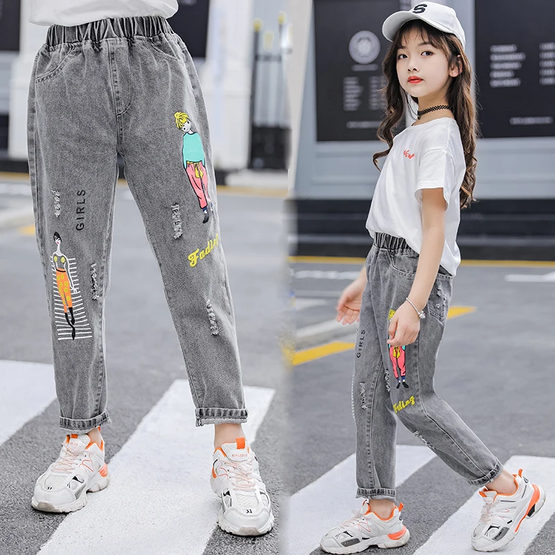 

Fashion Cartoon Jeans For Girls Teenage Children Jeans Elastic Waist Denim Pants Kids Trousers Kids Clothes Jeans Childrens Wear