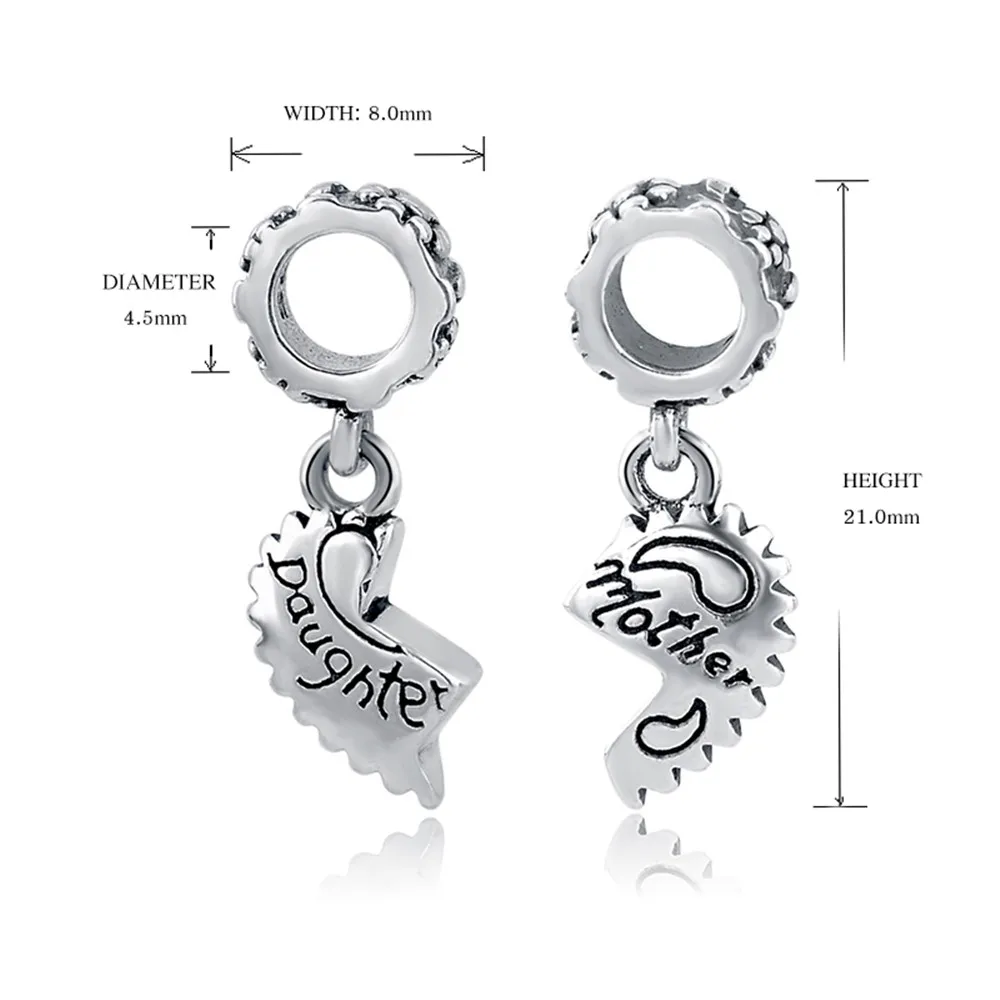 MANBU Sterling Silver Daughter Mother Love Heart Pendant Bead Fit Authentic Pandora Charms Bracelet 925 Original Berloque | Украшения и