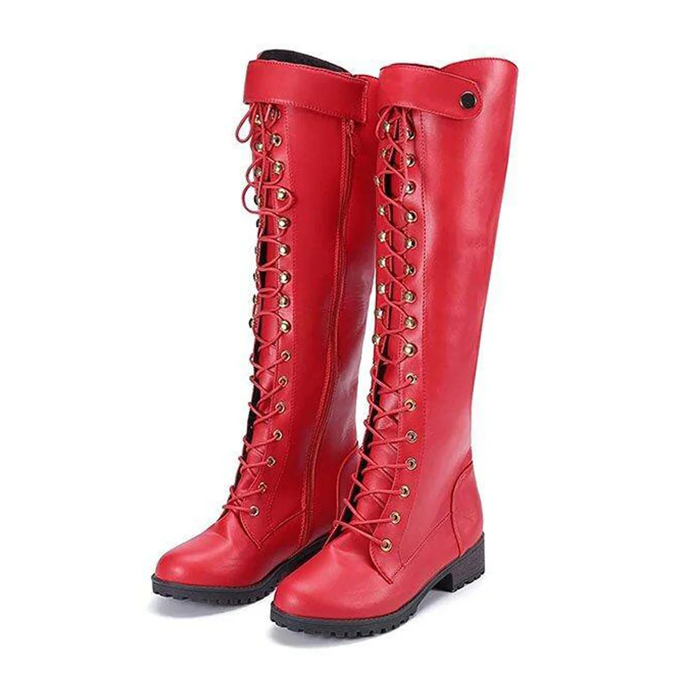

Women Vintage Lace-up Leather Riding Boots