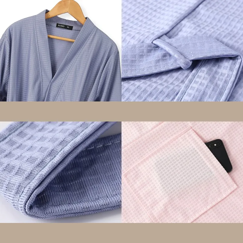 Осенний Новый мужской Вафельный Халат мягкое кимоно халат для пар Повседневная