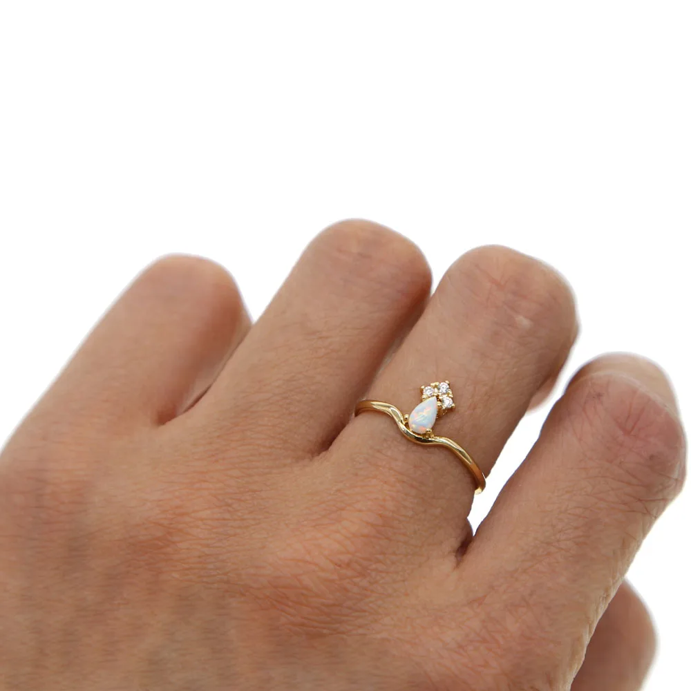 2021 новейший дизайн Белый Опал Капля воды кольцо ПАВЕ блестящие стразы CZ четыре