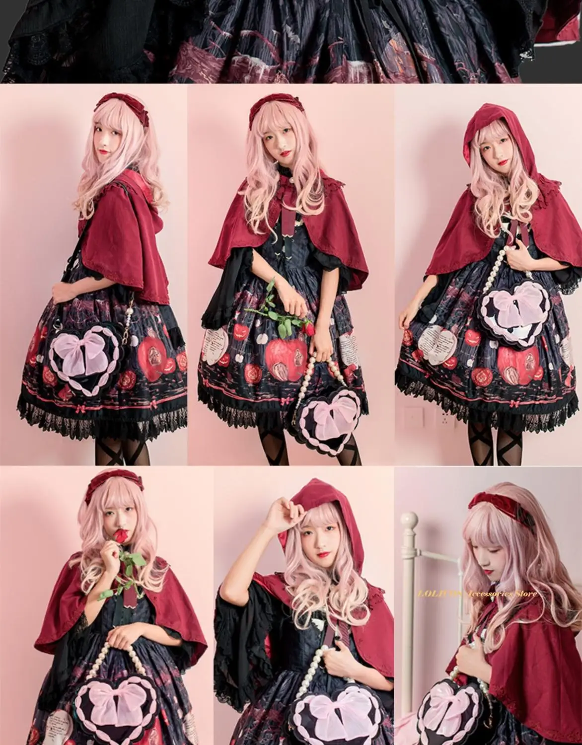 

Sweet Soft Girl Love Ribbon Bow Pearl Chain Fashion Flower Wedding Messenger Bag Kawaii Heart-Shaped Cosplay Lolita Handbag