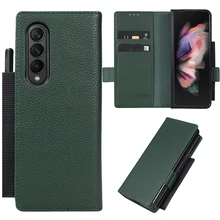For S Pen Fold Edition Samsung Galaxy Z Fold 3 Case with S Pen Holder W22 Protective Cover With S Pen Slot Phantom Green Black