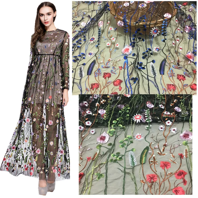 

1meter High-grade encrypted mesh embroidery lace fabrics diy dress skirt summer clothing fashion material