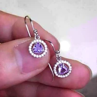 fashion simple purple crystal dangle earrings silver color earrings for women jewelry wedding earrings bridal gifts