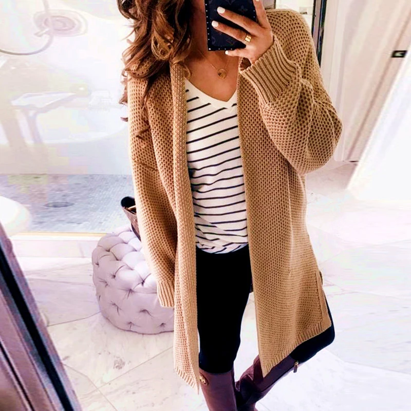 Womens Sweaters Ladies Cardigans Autumn Long Sleeve Pullovers Open Front Solid Casual |