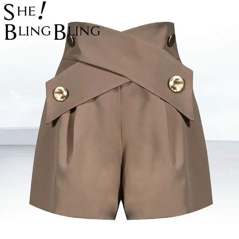 Шорты SheBlingBling женские с высокой талией элегантные Асимметричные свободные