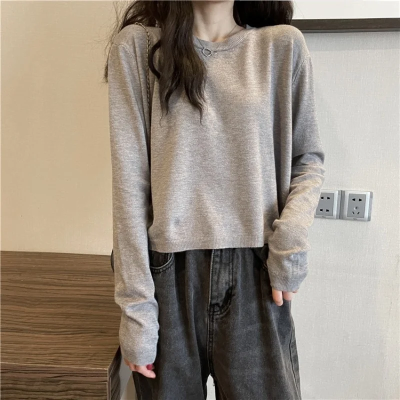 

Early Autumn Sweater Bottoming Shirt Women's Spring and Autumn Thin Inner Long Sleeve Short Top Autumn Clothes Loose Outer Kio