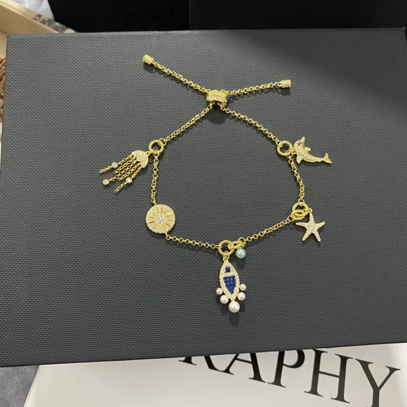 

Summer June new 925 Sterling Silver Ocean Paradise BRACELET MULTI pendant design charm luxury brand Monaco jewelry women's gift