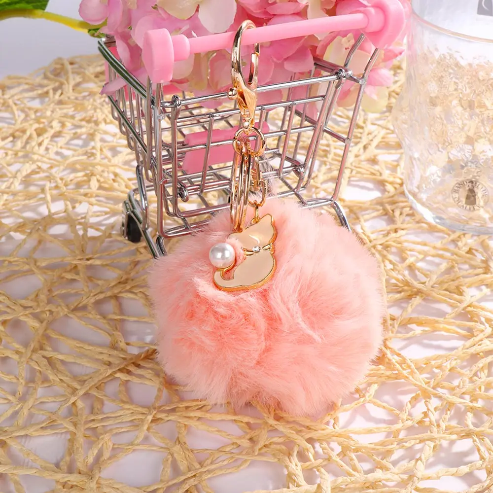 Забавный розовый Кот пушистый мех брелоки мягкий искусственный кролик мяч