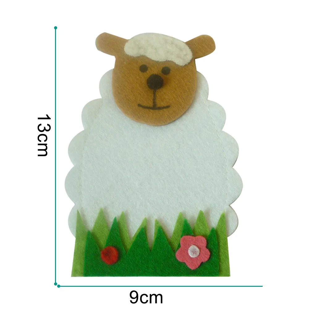 

4 Pcs Knife Fork Pouch Happy Easter Decorations For Home Cute Sheep Shape Knife Fork Bags Tableware Covers Bags Easter Decor
