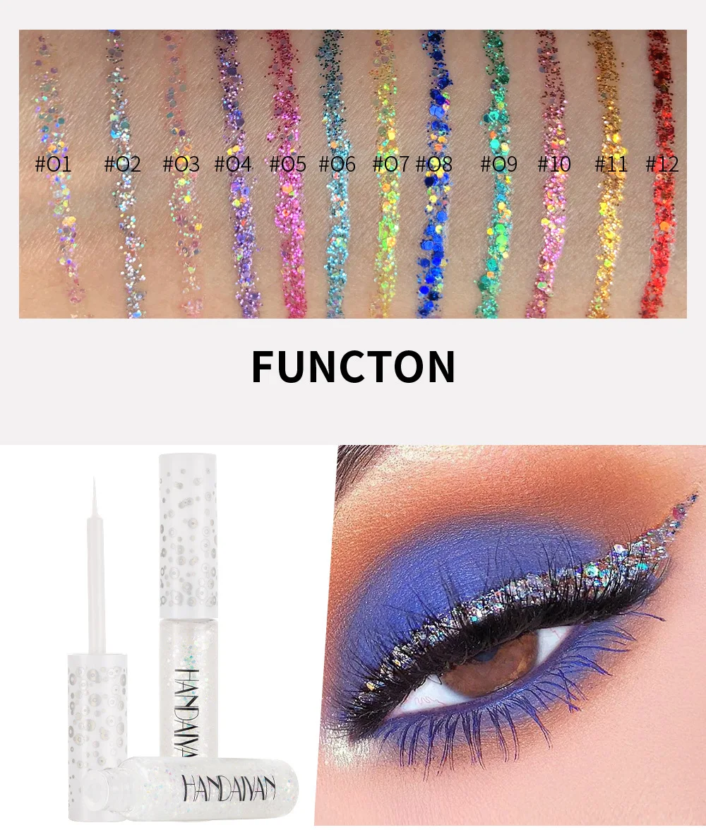 HANDAIYAN New Liquid Eyeliner Long Lasting Waterproof Glitter Magic Color Rose Gold Brown Cosmetic Bright Makeup |