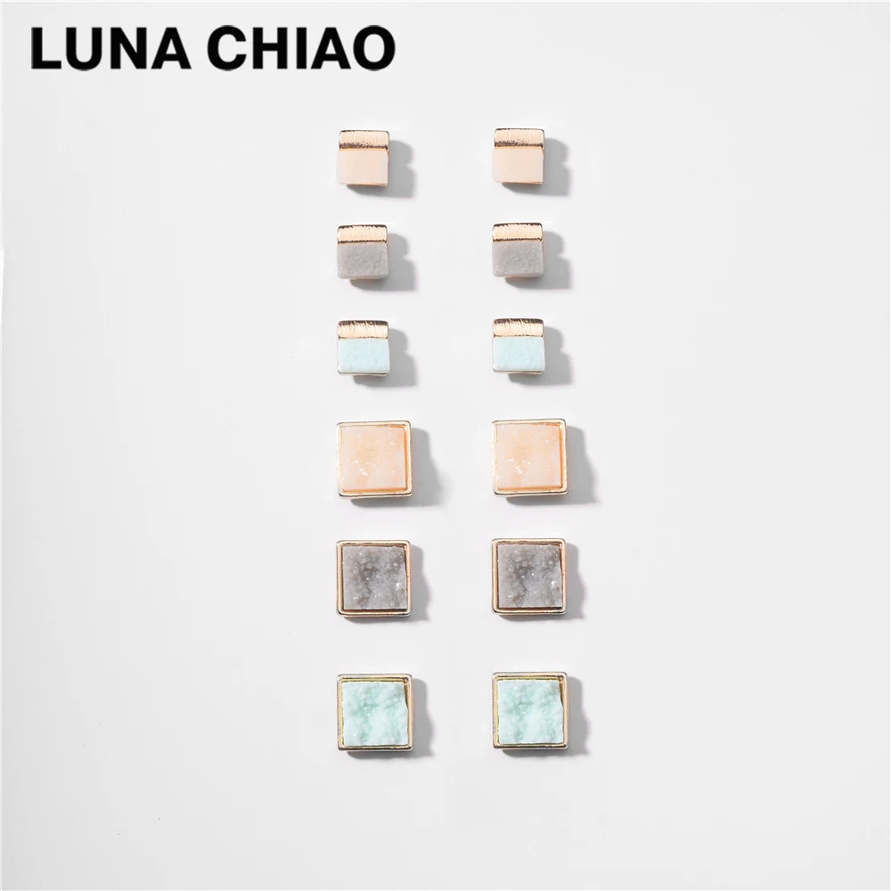 

LUNA CHIAO 6 pairs Candy Color Druzy Stud Set for Women-Mini Stud Earrings Pack