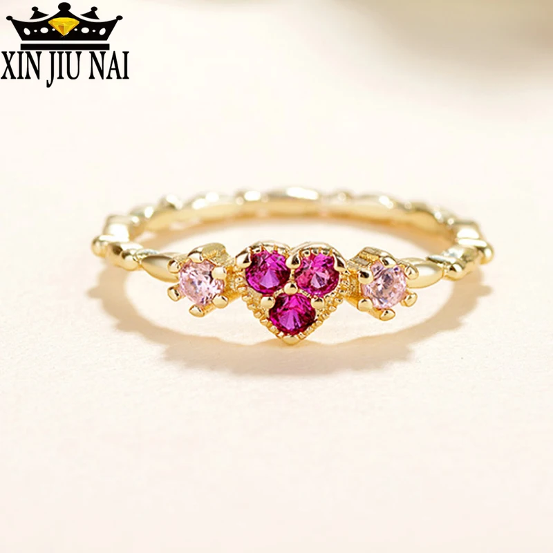 Женское кольцо в форме сердца золотистое Персиковое для свадьбы|Кольца| |