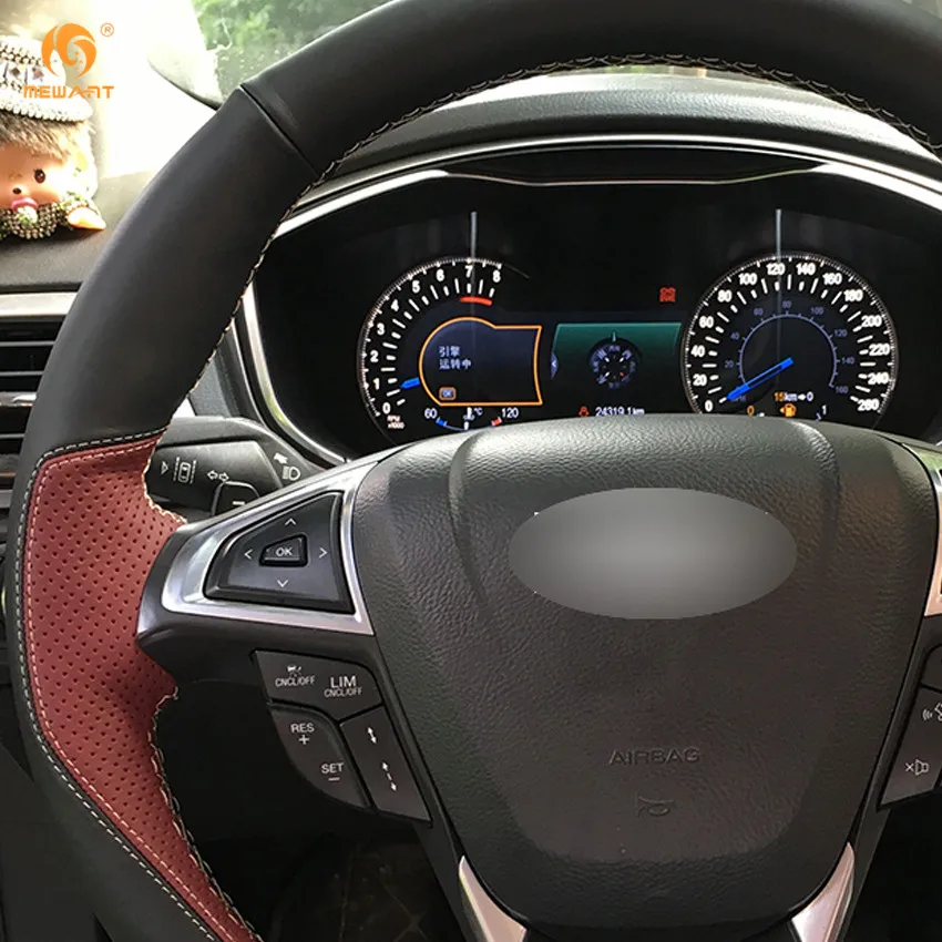 Черный кожаный чехол рулевого колеса автомобиля MEWANT для Ford Mondeo Fusion 2013 2019 EDGE 2015