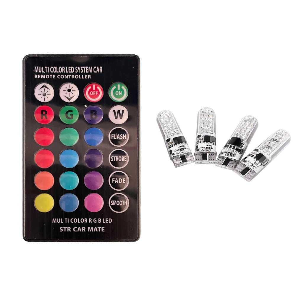

4 шт., разноцветные светодиодсветодиодный лампы T10 SMD 5050 RGB с дистанционным управлением