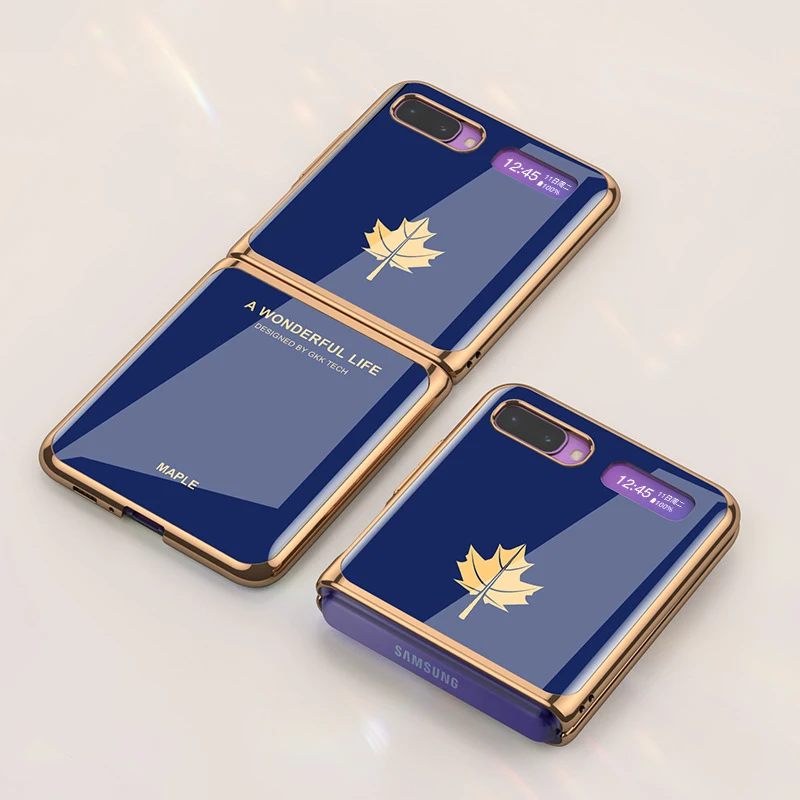 

Glass Case For Samsung Galaxy Z Flip 5G Cover Maple leaf Patterned Plating Frame Hard PC Protective Cover For Galaxy Z Flip