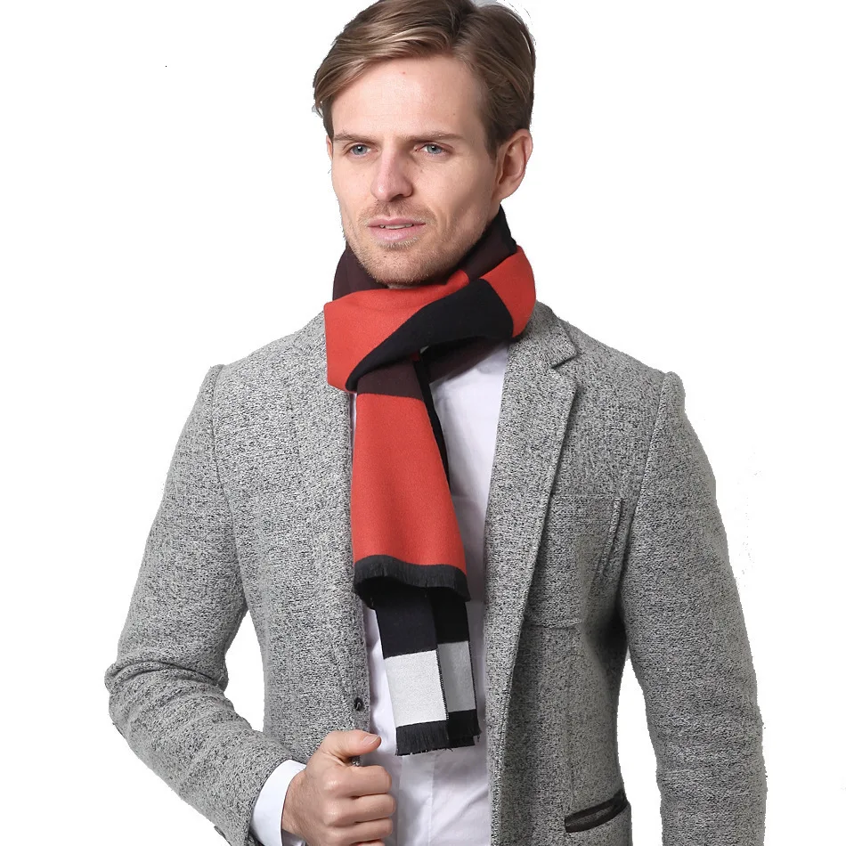 Зимний мужской шарф с цветными блоками имитирующий кашемировый теплый