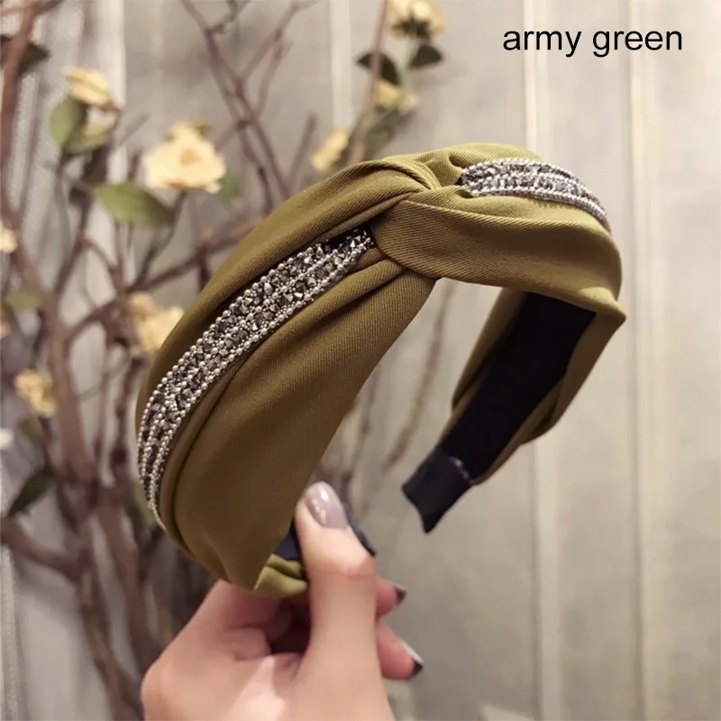 S army green Модный женский обруч для волос, тканевый крестообразный обруч, блестящие хрустальные аксессуары для волос, повязка для макияжа, головной убор для девочек, украшение на голову - Цвет: S army green