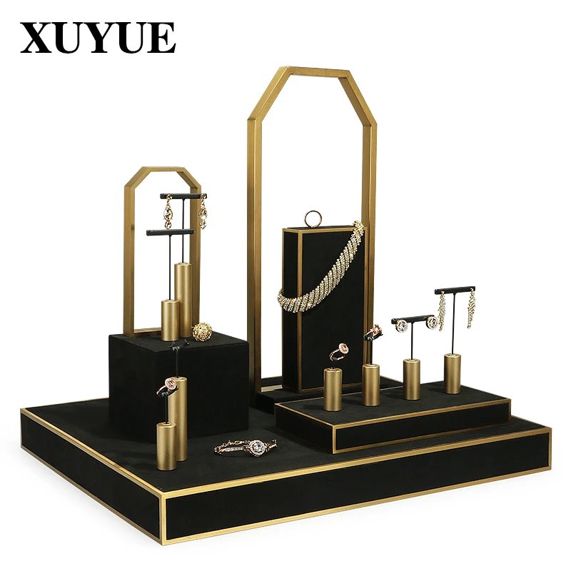 New Metal Microfiber Jewelry Display Props Light Luxury High-end Jewelry Display Stand Ring Earring Jewelry Display Stand